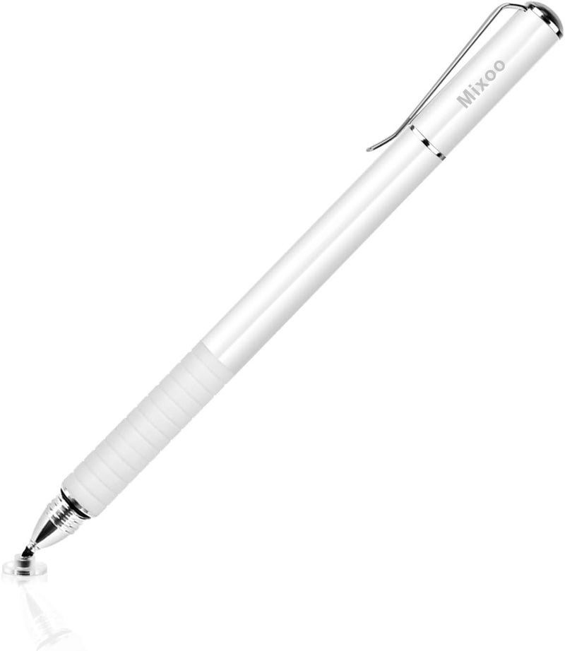 Mixoo Stylus Pens for Touch Screens - Disc & Fiber Tip 2 in 1 High Sensitivity Universal Stylus for iPad, iPhone, Tablets and Other Capacitive Touch Screens (White) - Image 1